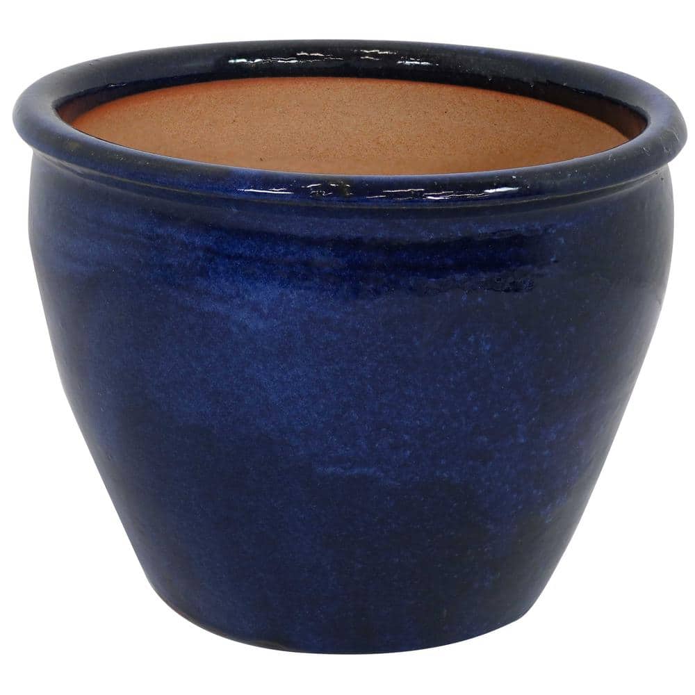 Imperial Blue Large Ceramic Indoor/Outdoor Planter with Glazed Finish