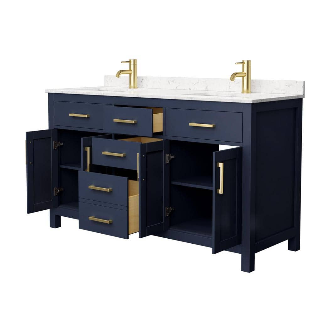 Beckett 60" Dark Blue Double Vanity with Carrara Marble Top