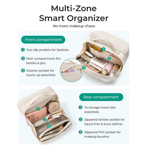 Lynzavix Beige Travel Makeup Toiletry Bag with Multiple
