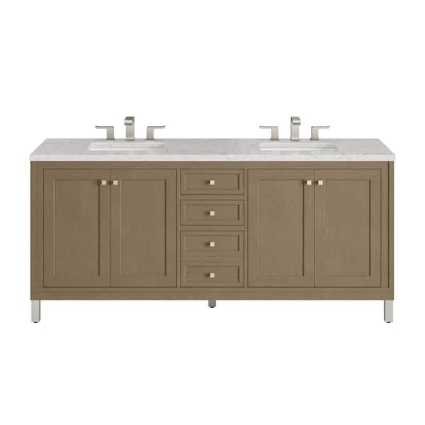 Chicago 72.0 in. W x 23.5 in. D x 33.76 in. H Double Bath Vanity in Walnut Whisper with Eternal Jasmine Pearl Quartz Top