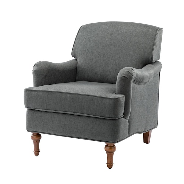 JAYDEN CREATION Achilles Charcoal Transitional Wooden Armchair with Turned Legs