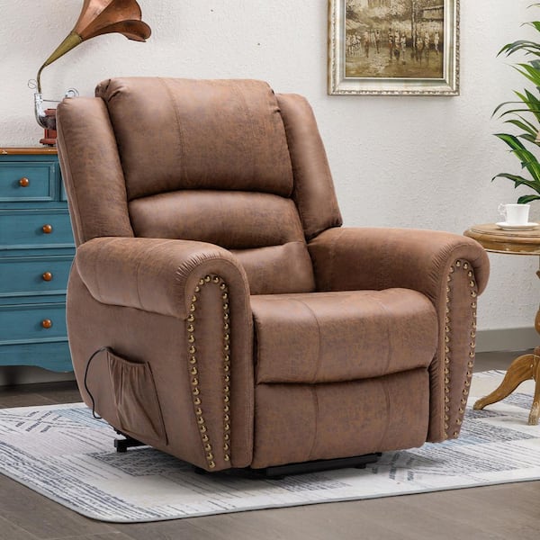 43 in. W Overstuffed Coffee Polyester Recliner with 8-Point Massage and 1-Point Heating, with Power Lift and Reclining