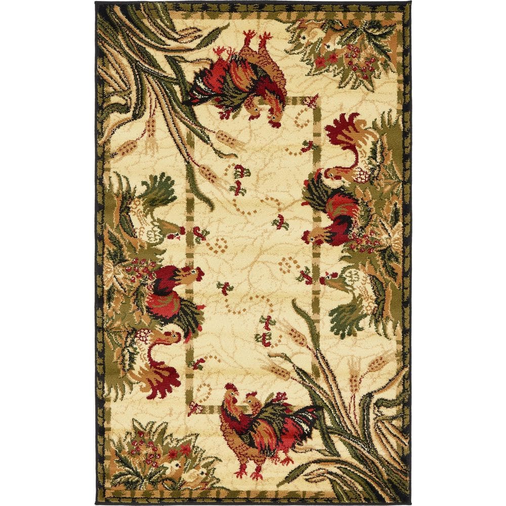 Unique Loom Barnyard Farm Ivory 3' 3 x 5' 3 Area Rug 3129926 - The Home ...