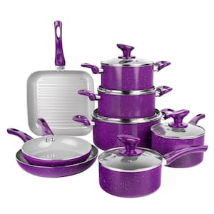 Farmhouse 13-Piece Aluminum Ultra-Durable Chalk Grey Diamond Infused Nonstick Coating Cookware Set in Speckled Purple