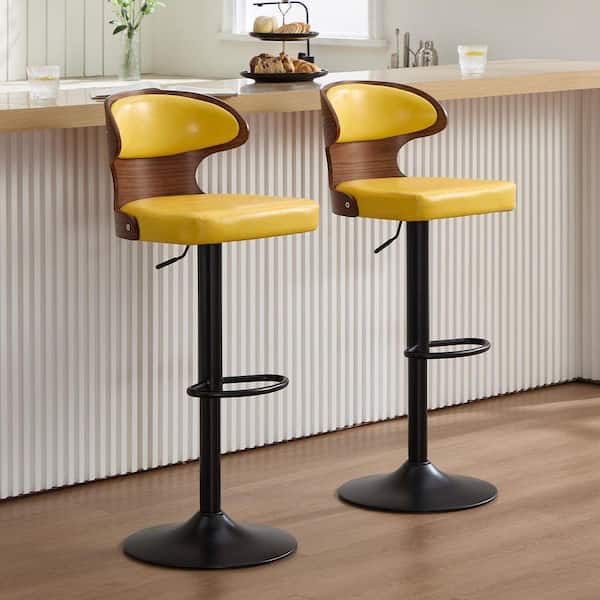HOMEFUN 42.52 in. H Modern Yellow Faux Leather Swivel Metal Base