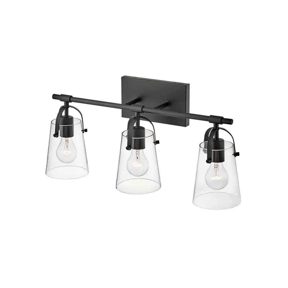 Foster Black and Clear Glass 3-Light Vanity Fixture