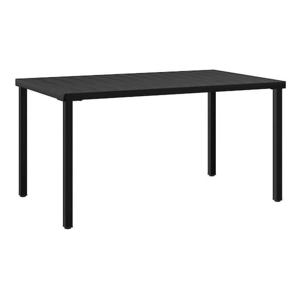 Frond and Form Modern Outdoor Patio 59 in. x 35.4 in. Rectangular Iron Dining Table, Black