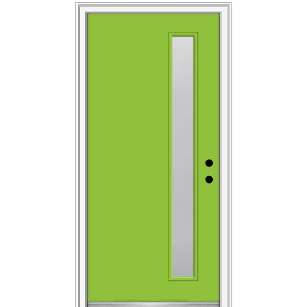 MMI Door 36 in. x 80 in. Viola Left-Hand Inswing 1-Lite Frosted Midcentury Painted Fiberglass Smooth Prehung Front Door