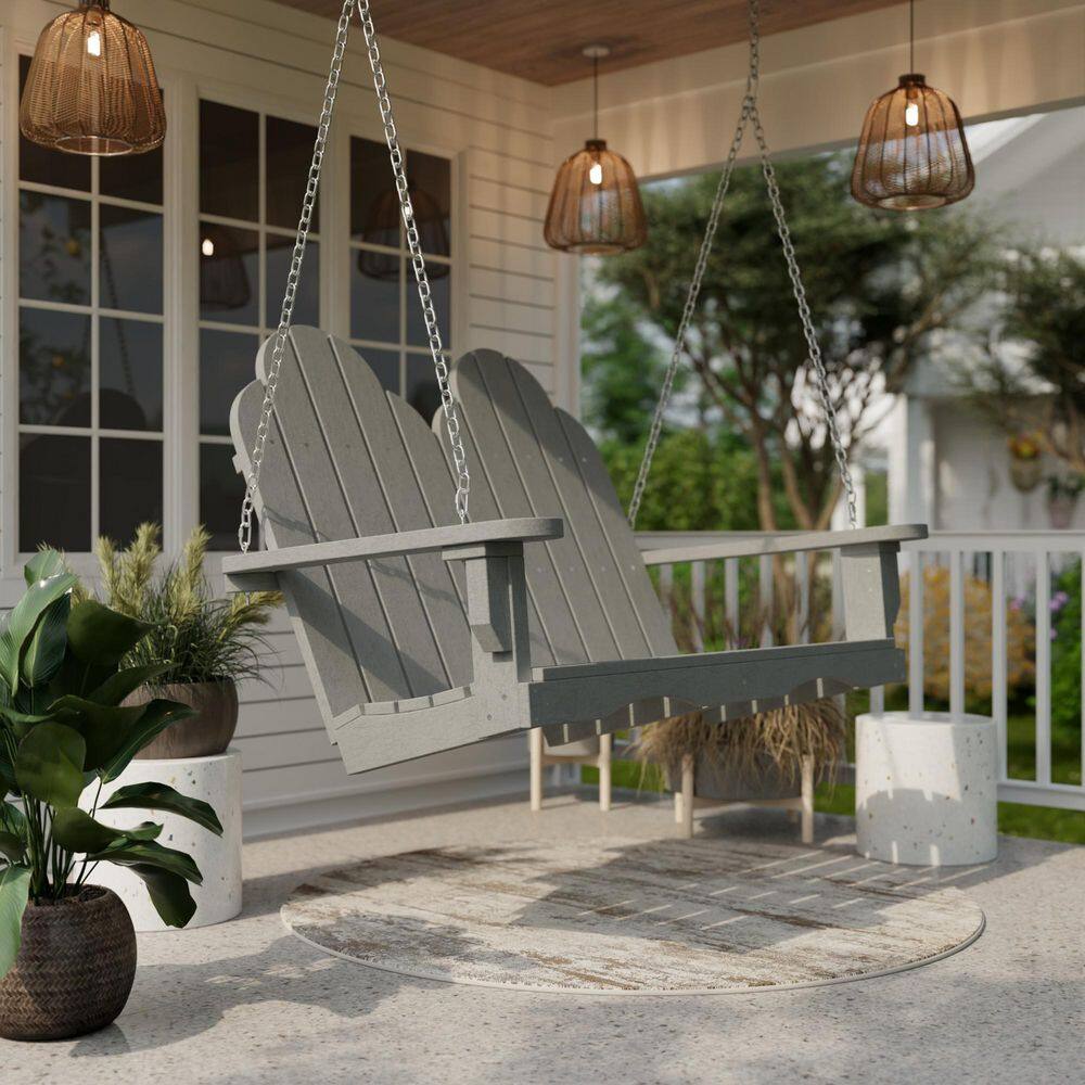 Classic Light Gray HDPE 2-Person Adirondack Porch Swing