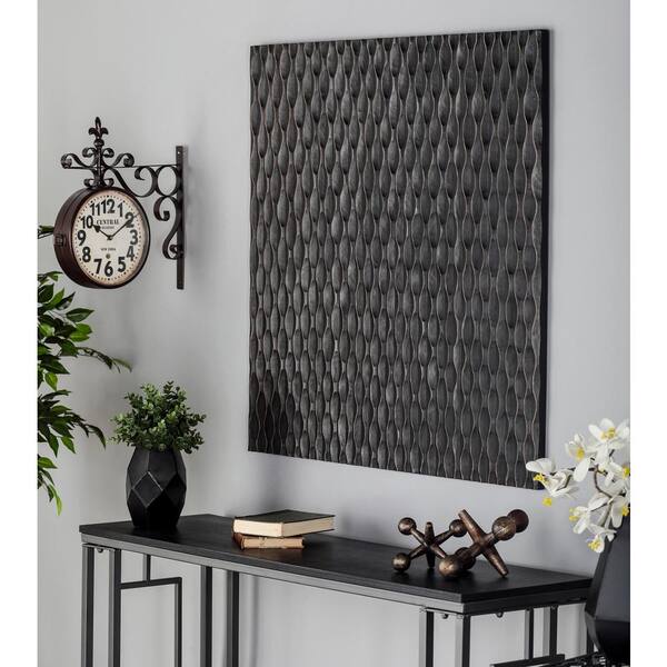 Litton Lane 36 in. x 36 in. Carved Vertical Wavy Lines Wooden Wall Art