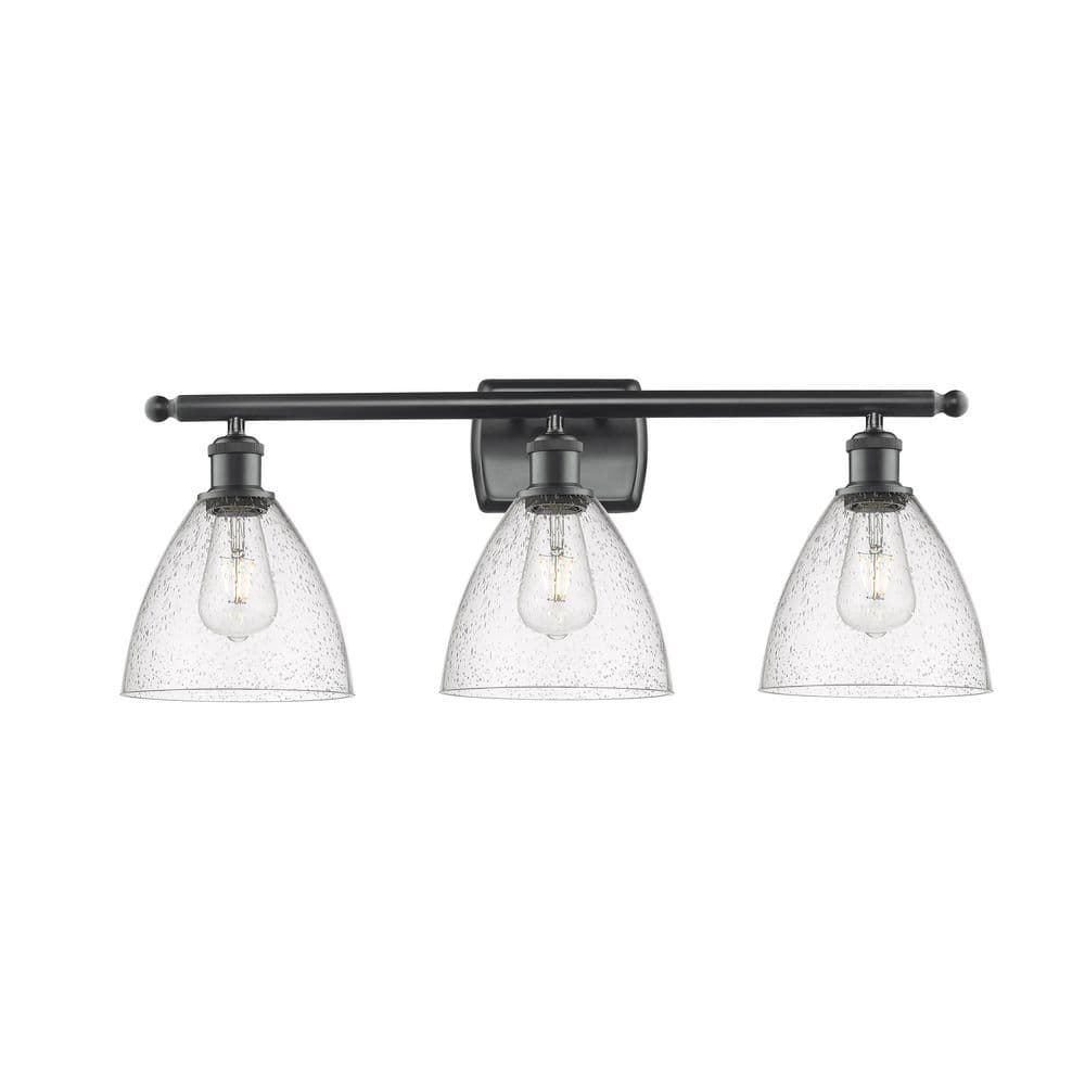 Bristol Glass 28 in. 3-Light Matte Black Vanity Light with Glass Shade price history on PriceWatchPro