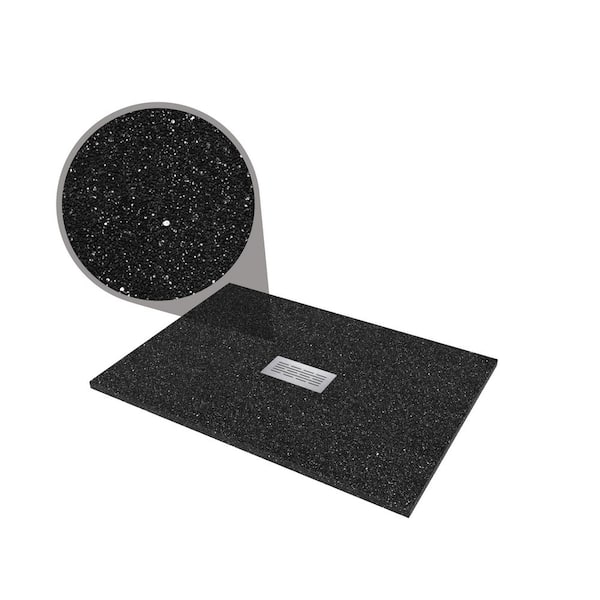 34 in. W x 48 in. L x 1.125 in. H Solid Composite Stone Alcove Shower Pan Base with Center Drain in Black Onyx Sand