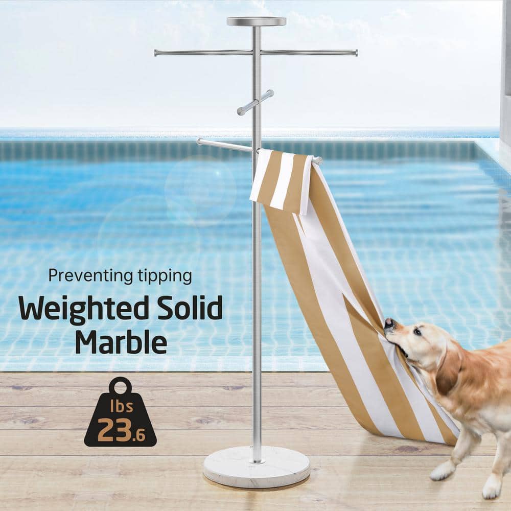 Brushed Steel Freestanding Towel Rack with Marble Base