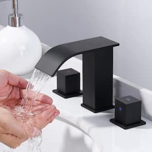 8 in. Widespread Double Switch Waterfall Bathroom Faucet with Pop-Up Drain in Black