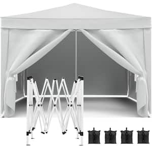 10 ft. x 10 ft. White Outdoor Pop Up Folding Gazebo Canopy Tent with 4-Removable Walls and Carry Bag for Events, Camping