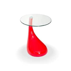 TearDrop Side Table Red Color with 18 in. Round Glass Top