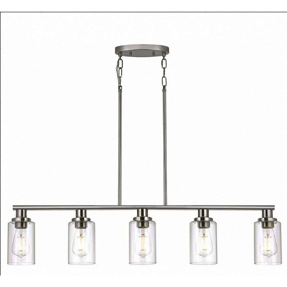 YANSUN Modern Brushed Nickel Island Chandelier, 5-Light Linear Dining ...