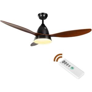 52 in. Integrated LED Indoor Black Reversible 3 Blades Ceiling Fan with LED Frosted Light and Remote Control
