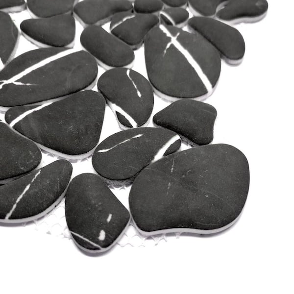 Black Marquina Pebble 10 in. x 10 in. Recycled Glass Marble Looks Floor and Wall Mosaic Tile (7.85 sq. ft./Case)