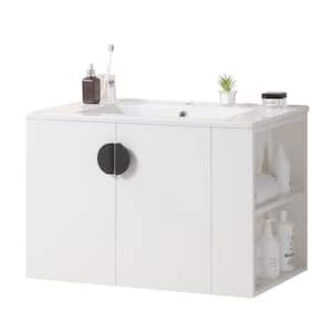 30.00 in. W x 18.30 in. D x 19.60 in. H Floating Bath Vanity in White with Side Right Open Storage Shelf