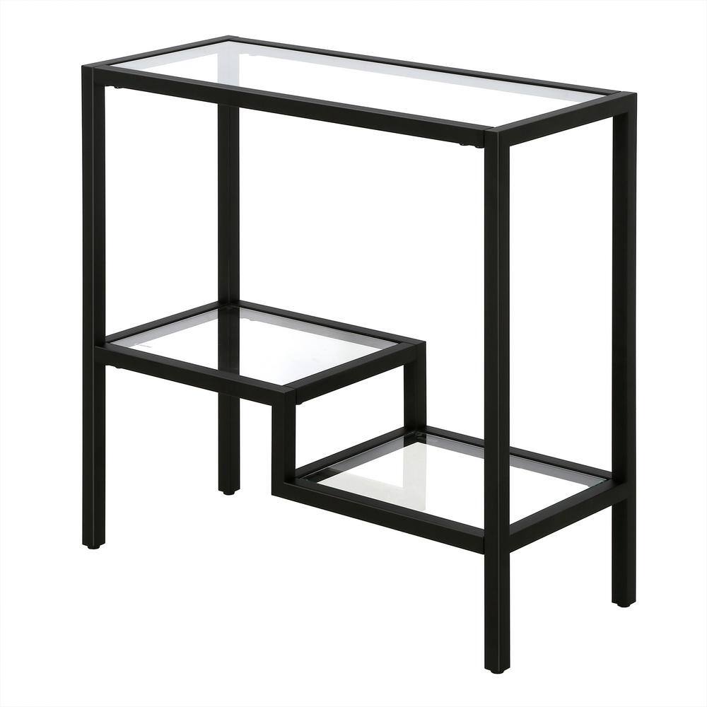 Blackened Bronze Rectangular Metal and Glass Accent Table