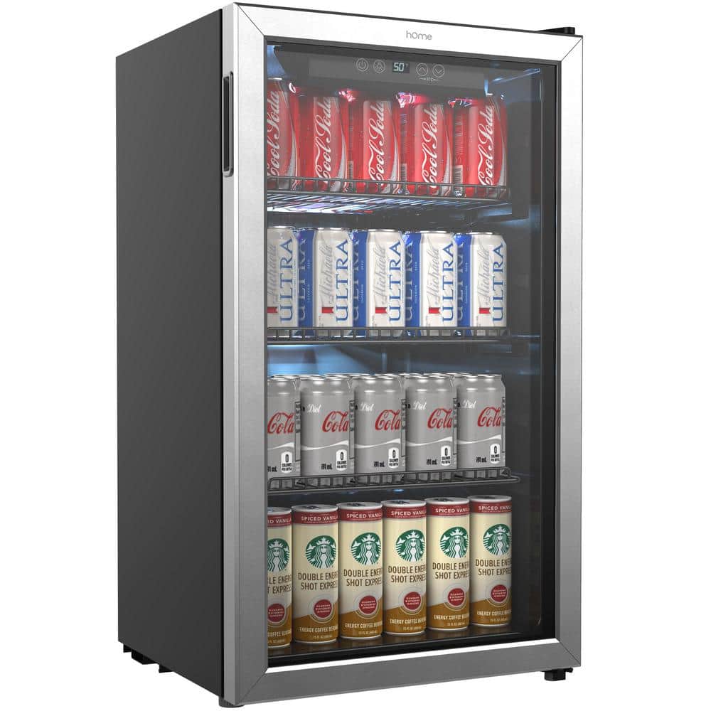 hOmeLabs 3.2 cu. ft Mini Refrigerator in Stainless Steel- 120 Can Mini Fridge with Glass Door for Soda Beer or Wine, Silver