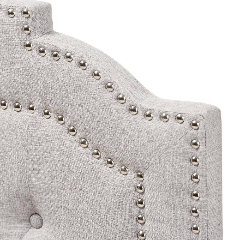 Greyish Beige Tufted Upholstered Twin Headboard with Nailhead Trim