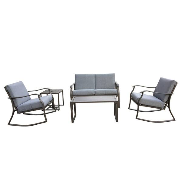 Boosicavelly 5--Piece Brown Steel Frame Outdoor Patio Conversation Set with Gray Cushion