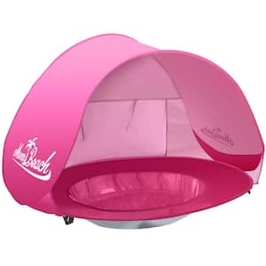 1-Person Fabric Baby Beach Pool Tent, Pop Up Portable Sun Shelter for Infant, Pink