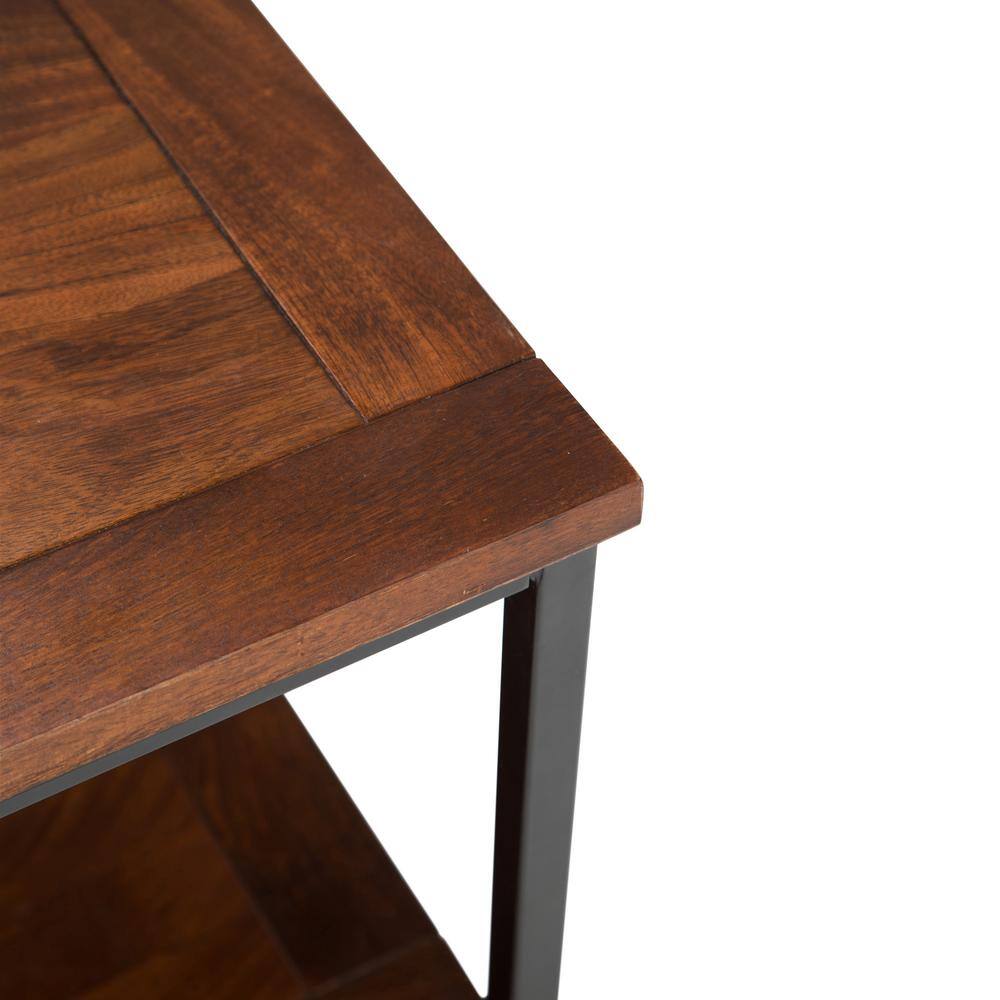 Skyler 22" Square Industrial End Table with Shelf in Dark Cognac Brown