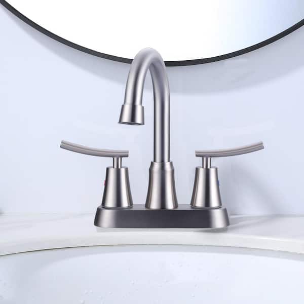 4 in. Double Handle Centerset Bathroom Sink Faucet with Pop Up Drain in Brushed Nickel