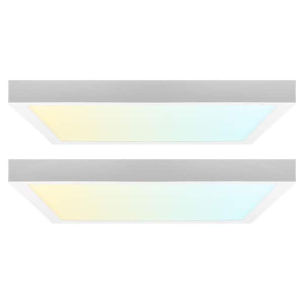 White Outdoor Integrated LED 9 in. Flush Mount Ceiling Light, 5CCT 1500LM 110° Beam 18-Watt Dimmable Square Trim 2-Pack