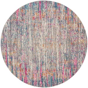 Passion Ivory/Multi 4 ft. x 4 ft. Abstract Geometric Contemporary Round Area Rug