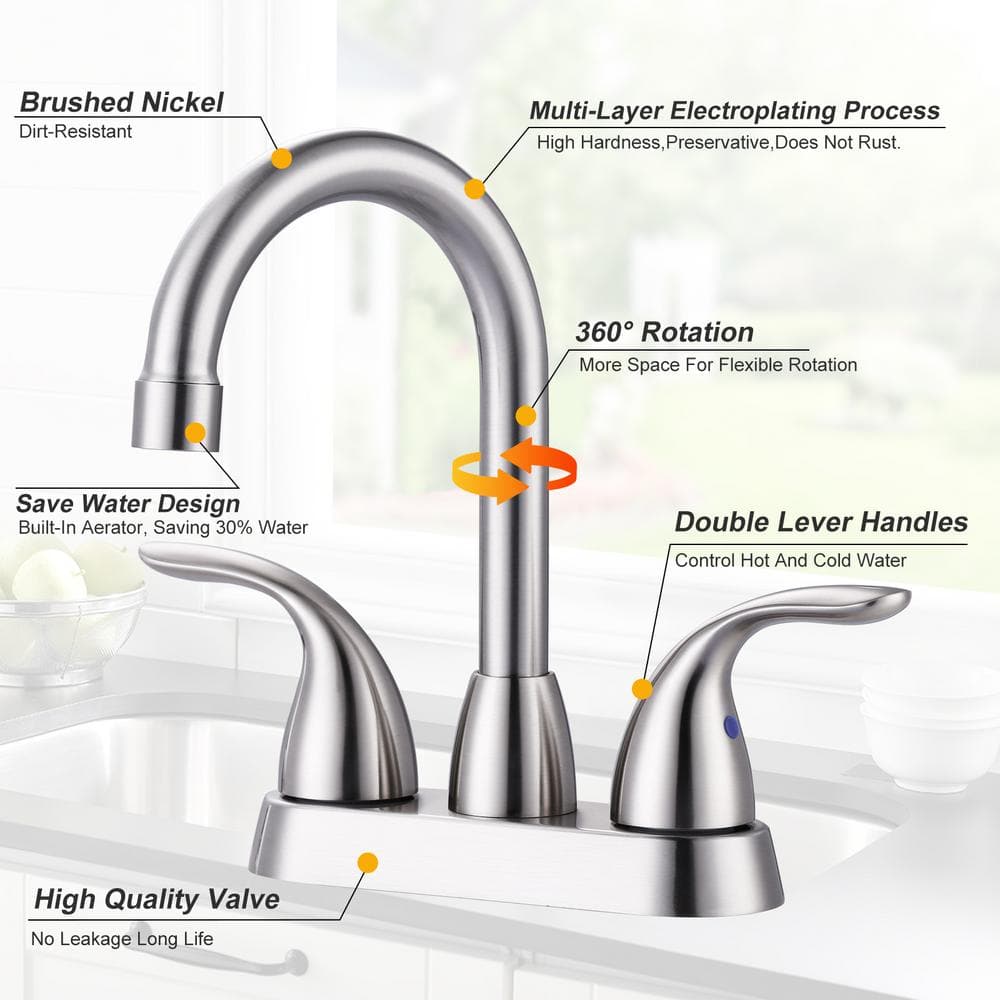 Brushed Nickel Double Handle High Arc Bathroom Faucet