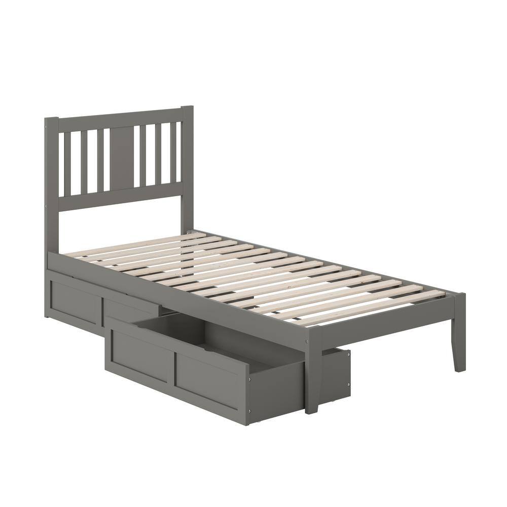 Tahoe Twin XL Gray Wood Platform Bed with Storage Drawers