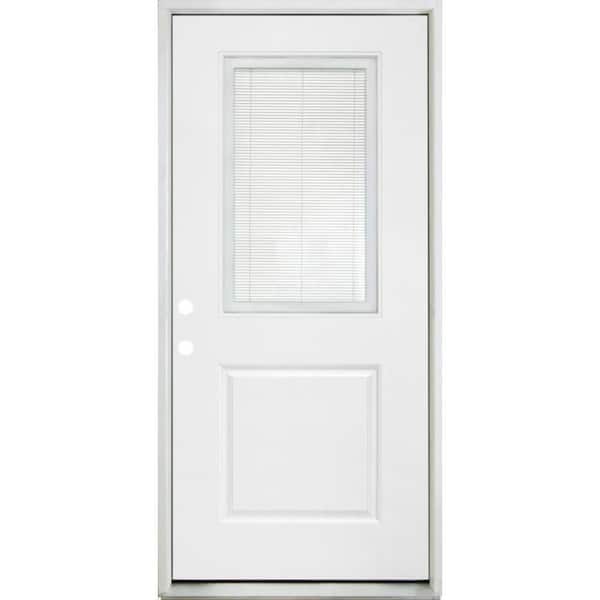 Steves & Sons Legacy 32 in. x 80 in. Right-Hand/Inswing Half Lite Clear Glass Mini-Blind White Primed Fiberglass Prehung Front Door