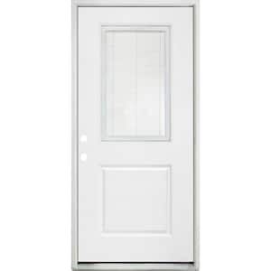 Legacy 36 in. x 80 in. Right-Hand/Inswing Half Lite Clear Glass Mini-Blind White Primed Fiberglass Prehung Front Door