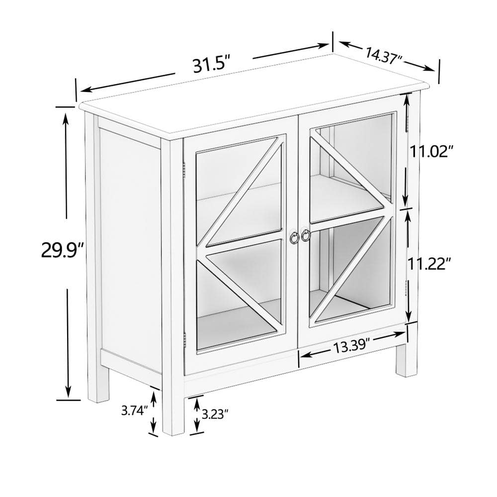 White MDF Kitchen Buffet Sideboard with Glass Doors