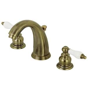 Victorian 2-Handle 8 in. Widespread Bathroom Faucets with Plastic Pop-Up in Antique Brass