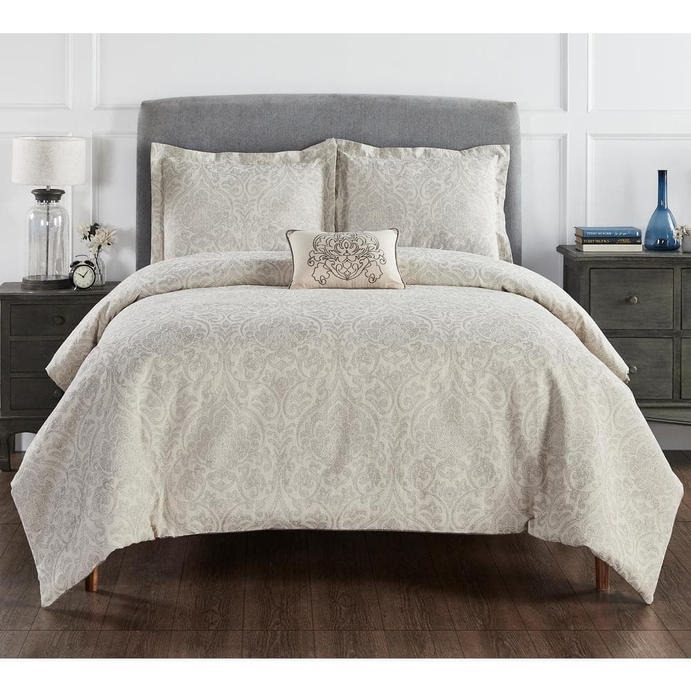 Better Trends Haven Damask Comforter 4-Piece Gray King 100% Cotton ...