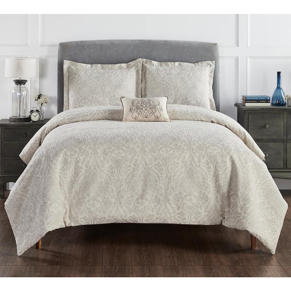 Better Trends Haven Damask Comforter 4-Piece Gray King 100% Cotton Jacquard Weave with a Floral Pattern Comforter Set