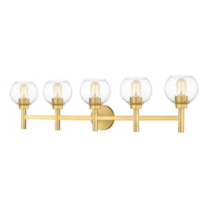 Sutton 39.5 in. 5-Light Brushed Gold Vanity Light with Glass Shade