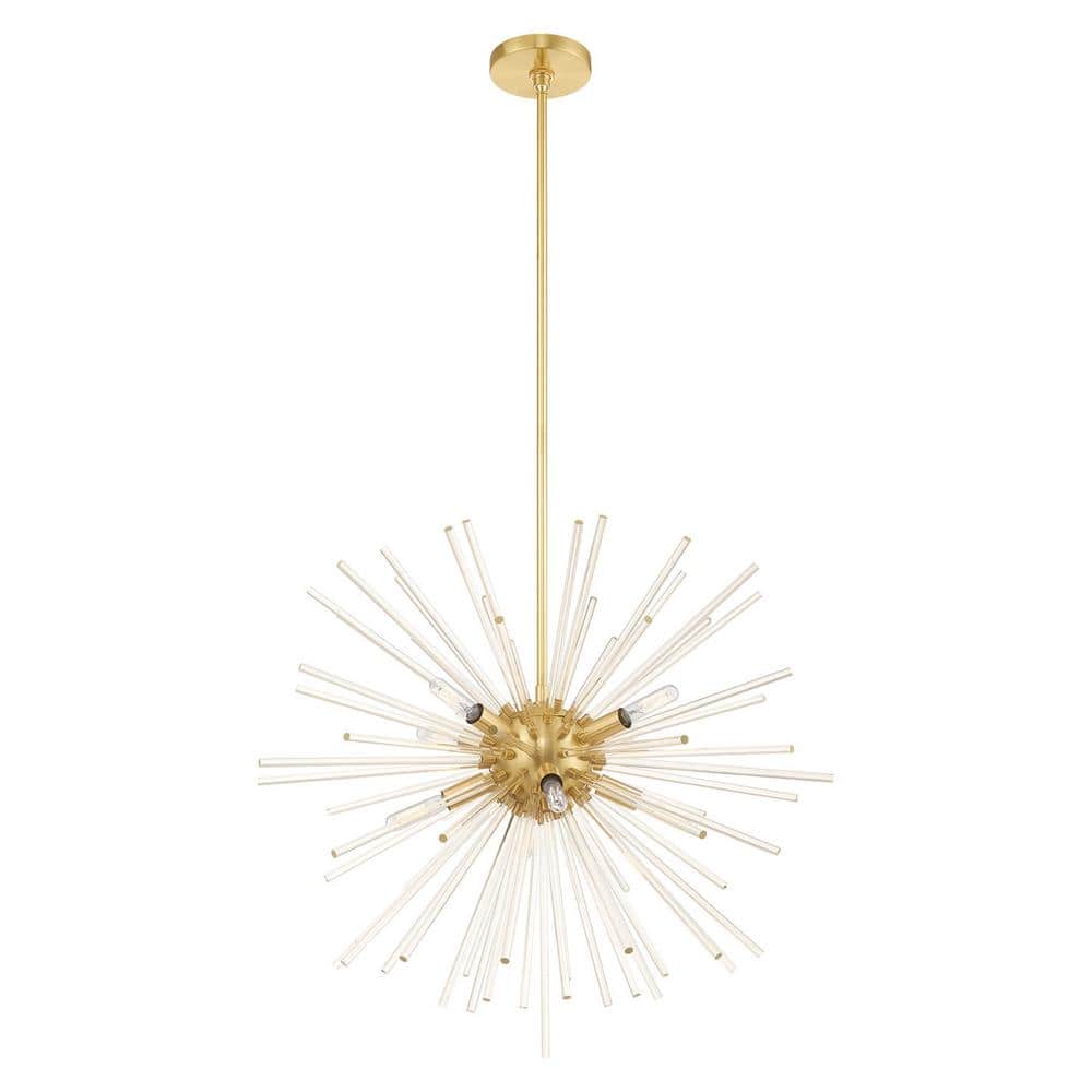 Elegant Utopia 8-Light Satin Brass Chandelier with Crystal Rods