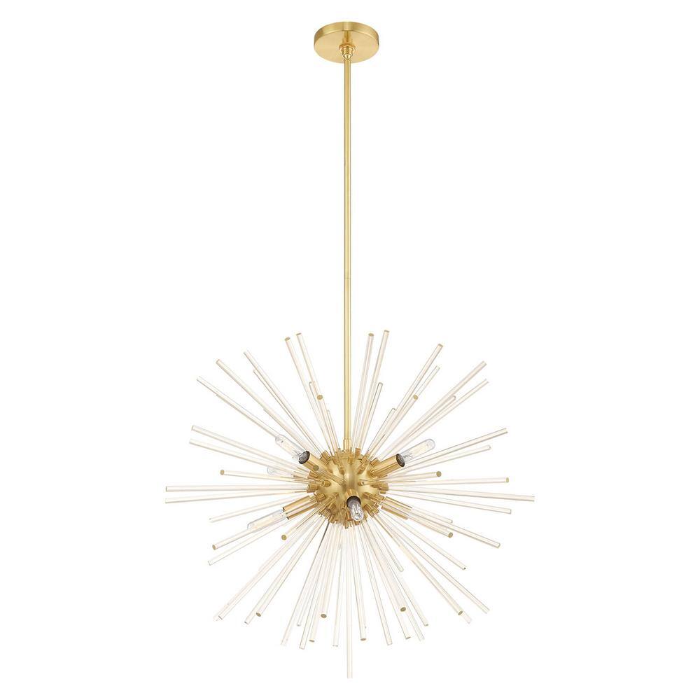 Elegant Utopia 8-Light Satin Brass Chandelier with Crystal Rods