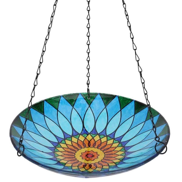 12 in. Dia Blue Glass BirdBath Bowl Outdoor BirdFeeders