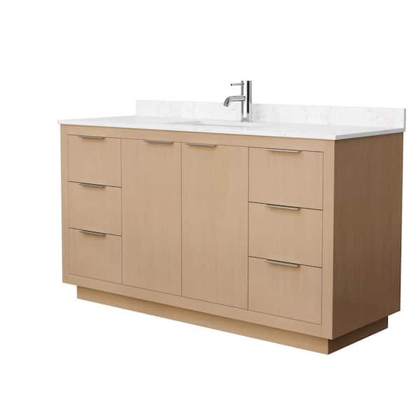 Wyndham Collection Maroni 60 in. W Single Bath Vanity in Light Straw with Cultured Marble Vanity Top in Light-Vein Carrara with White Basin