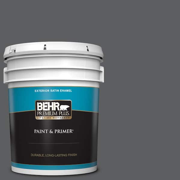 BEHR PREMIUM PLUS 5 gal. #N500-6 Graphic Charcoal Satin Enamel Exterior Paint & Primer