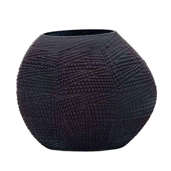 Liv & Skye 10 in. Black Glass Textured Decorative Vase