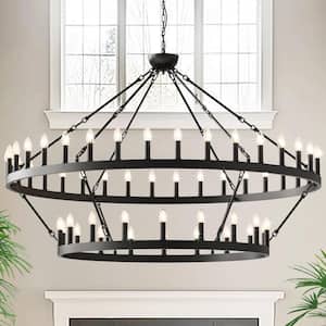 60 in. 54-Light Extra Large Black Wagon Wheel Chandeliers, 2 Tier Farmhouse Pendant Light for Dining Room Living Room