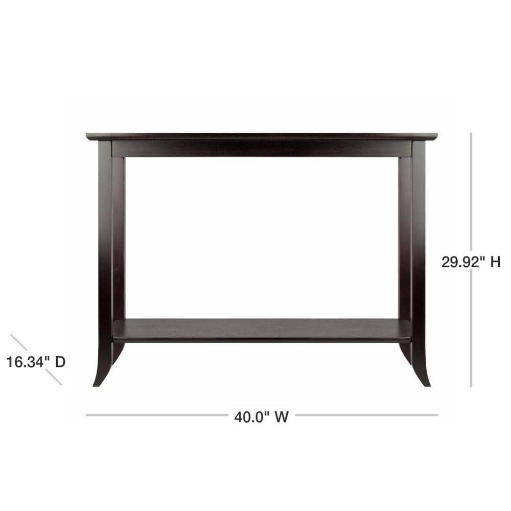 Winsome Genoa Espresso Rectangular Console Table with Glass Top and Shelf